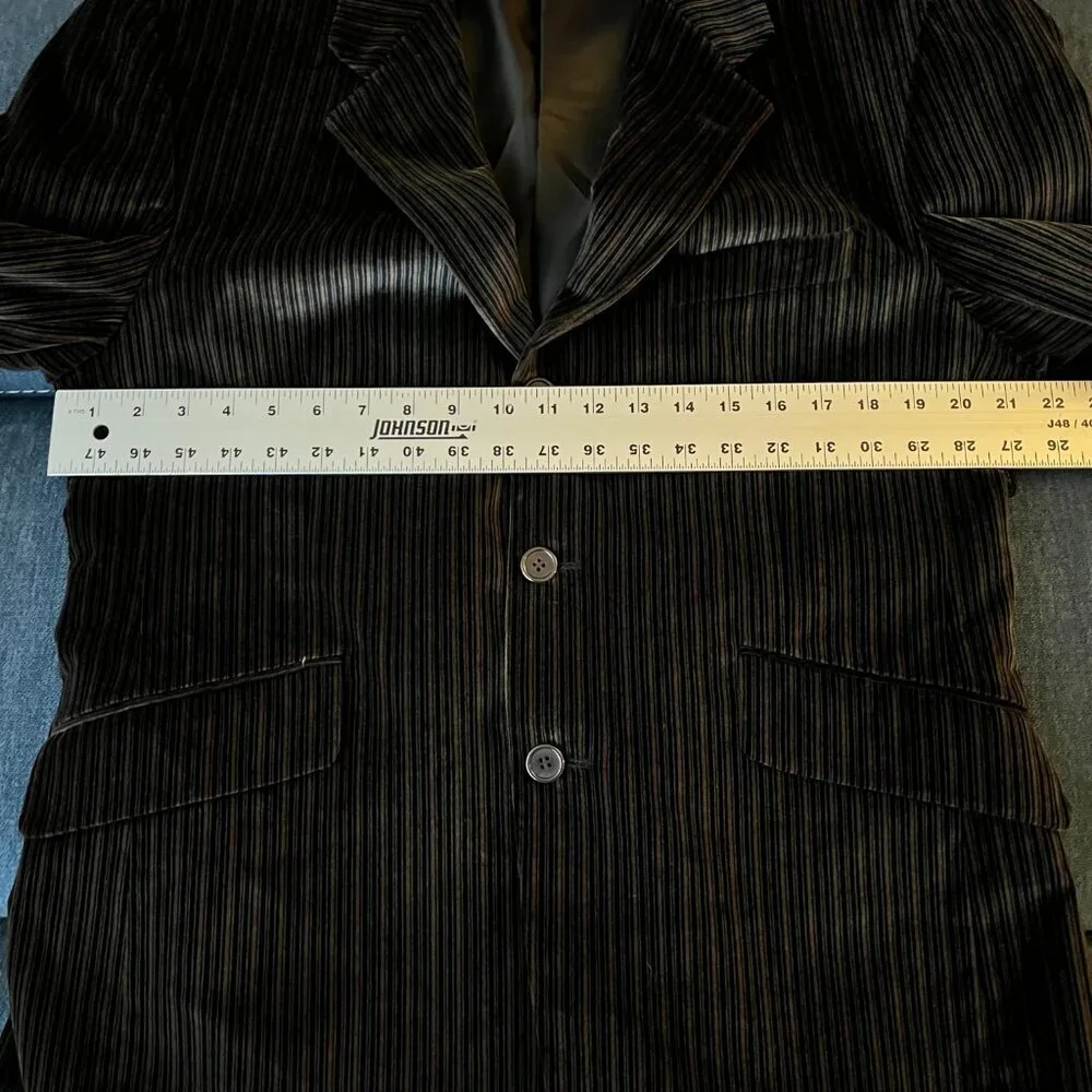 Adolfo Mens Velvet‎ Blazer 42S Brown Striped 3 Button Winter Collegiate Business